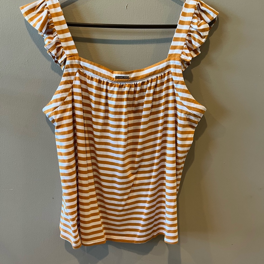 Michael Kors Yellow and Cream Striped Tank Top Sz. L